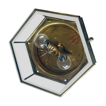 Plafonnier art déco hexagonal laiton et verre