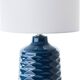 blue ceramic table lamp with white fabric shade