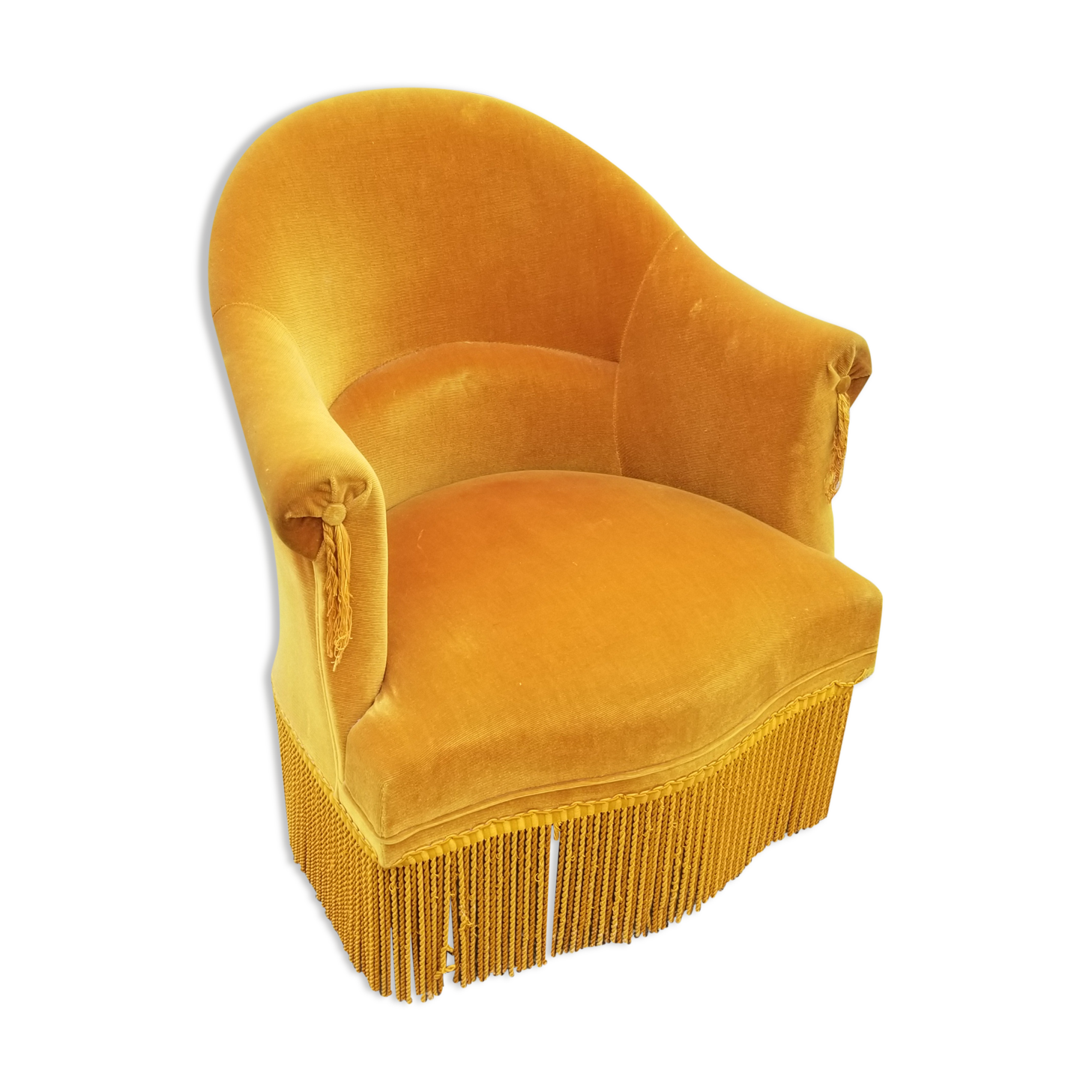 Vintage toad armchair- Golden yellow velvet.