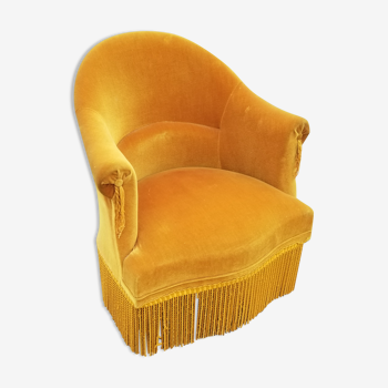 Fauteuil crapaud vintage- Velours jaune d'or.