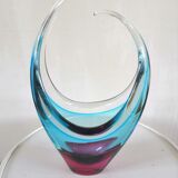 Two-tone glass vase design 70s signed La Vénitie, Nice