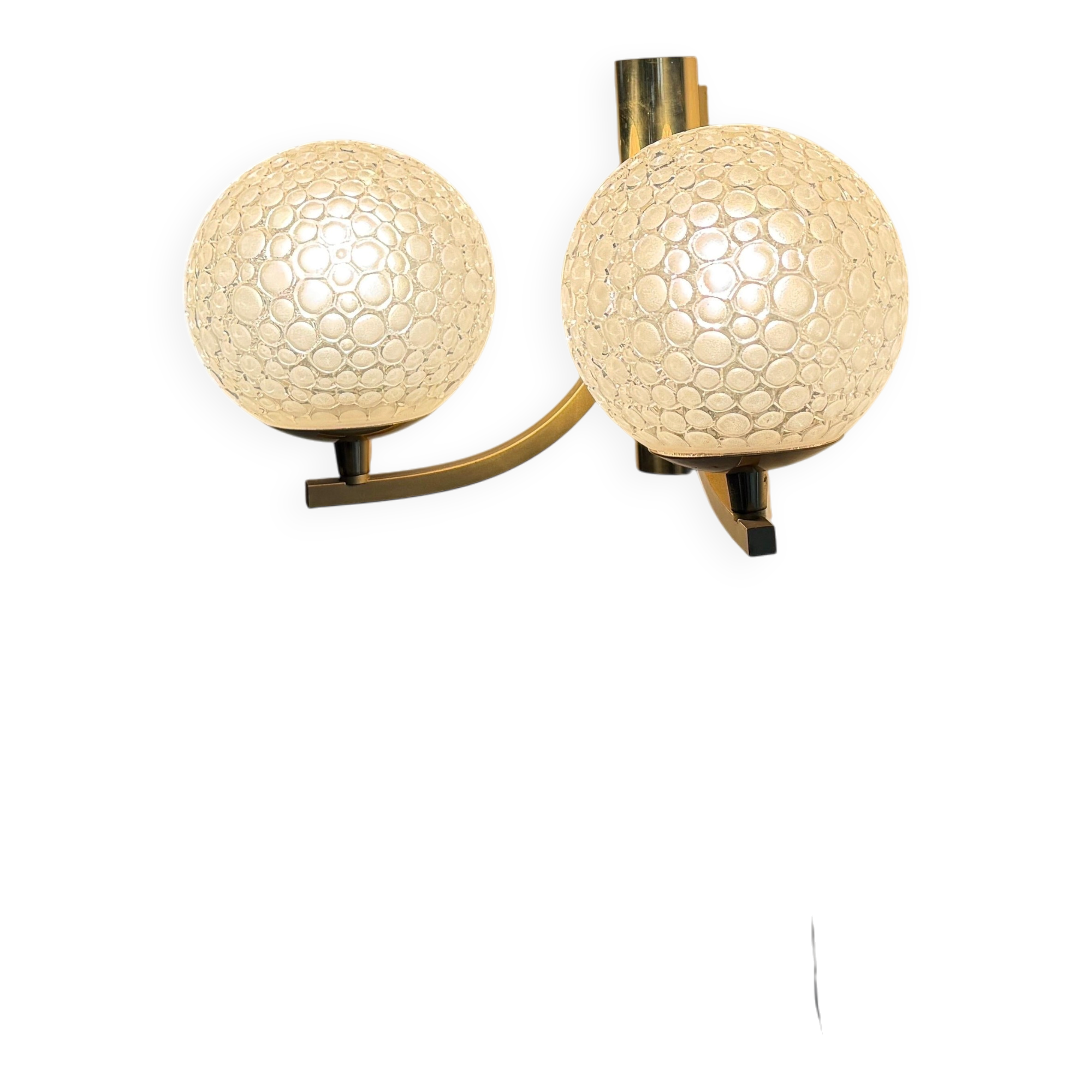 Simple two-armed wall light in brass and glass by Ball and Ball, Kaiser, 1960s, Germany.