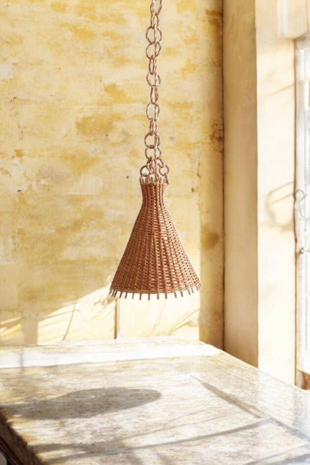 Rustic Midcentury Wicker Pendant Lamp, Spain, 1950s
