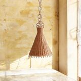Rustic Midcentury Wicker Pendant Lamp, Spain, 1950s