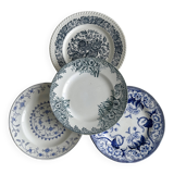 4 assiettes dépareillées anciennes bleues
