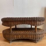 Two-top woven rattan coffee table