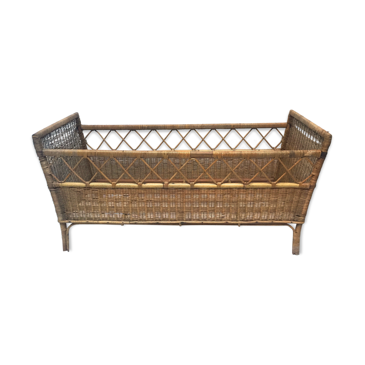 Vintage rattan and wicker bed