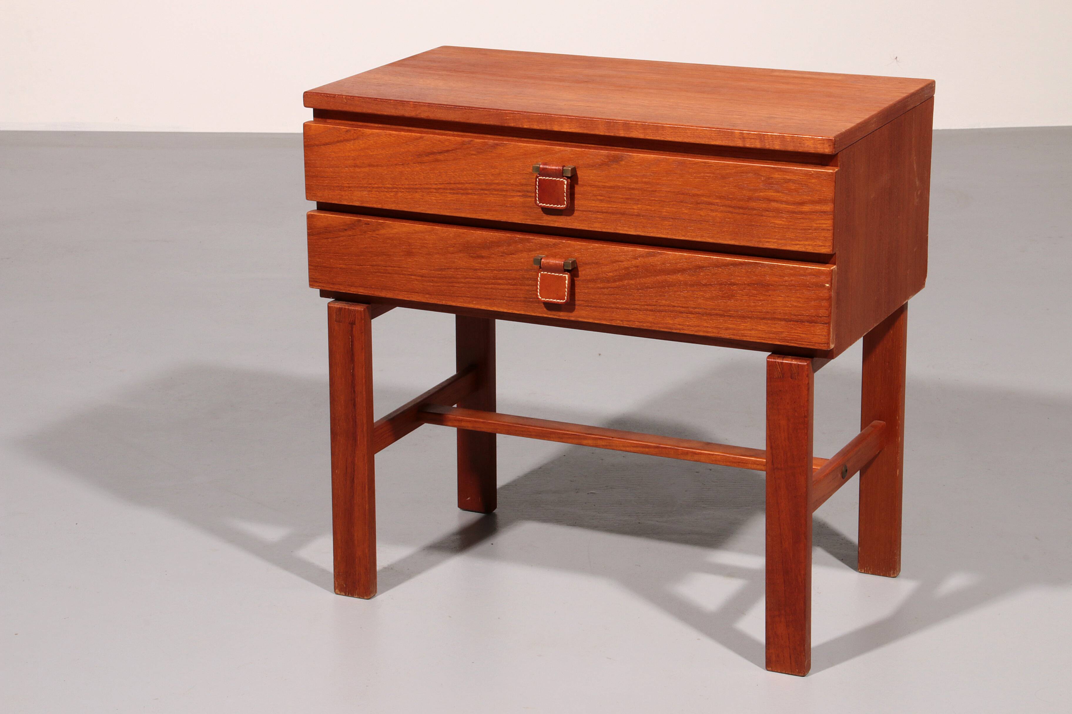 Vintage teak chest of drawers with leather handles by Fröseke Nybrofabrik