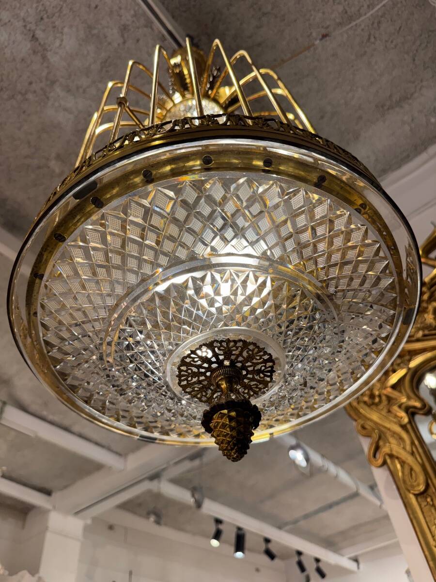 Lustre cage en cristal et bronze vers 1900