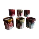 Six old yoghurt pots in enamelled porcelain