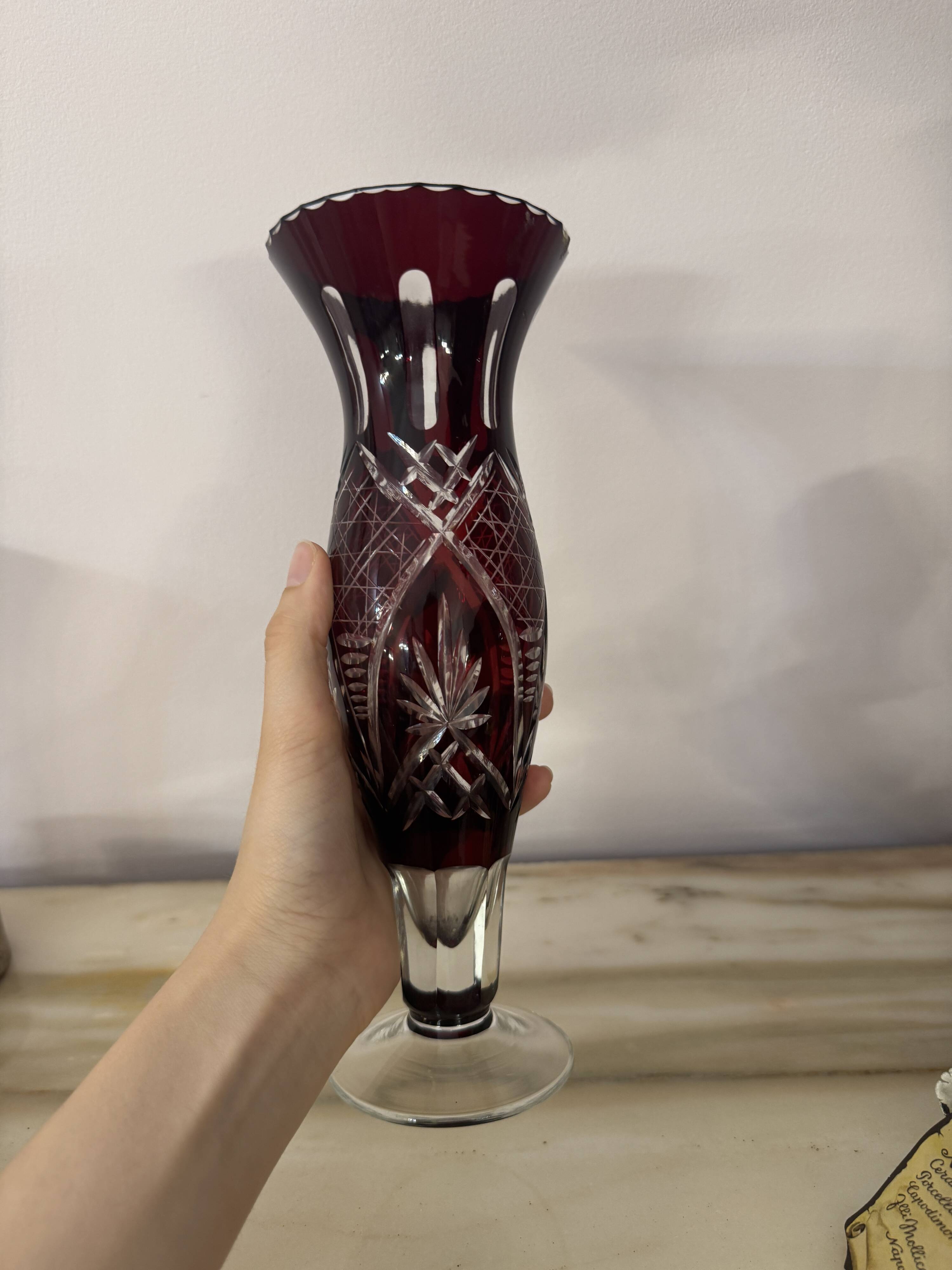 Dark Red Bohemian Crystal Soliflore Vase