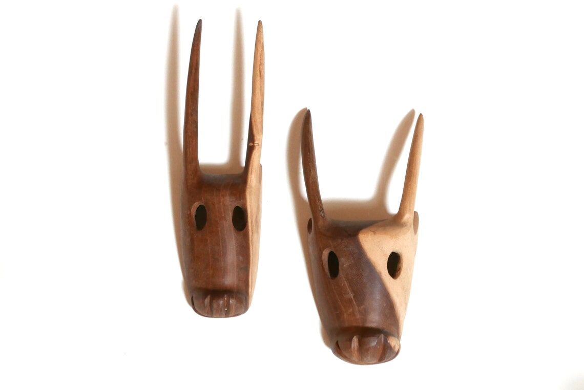 Wooden wall animal heads, 70s
