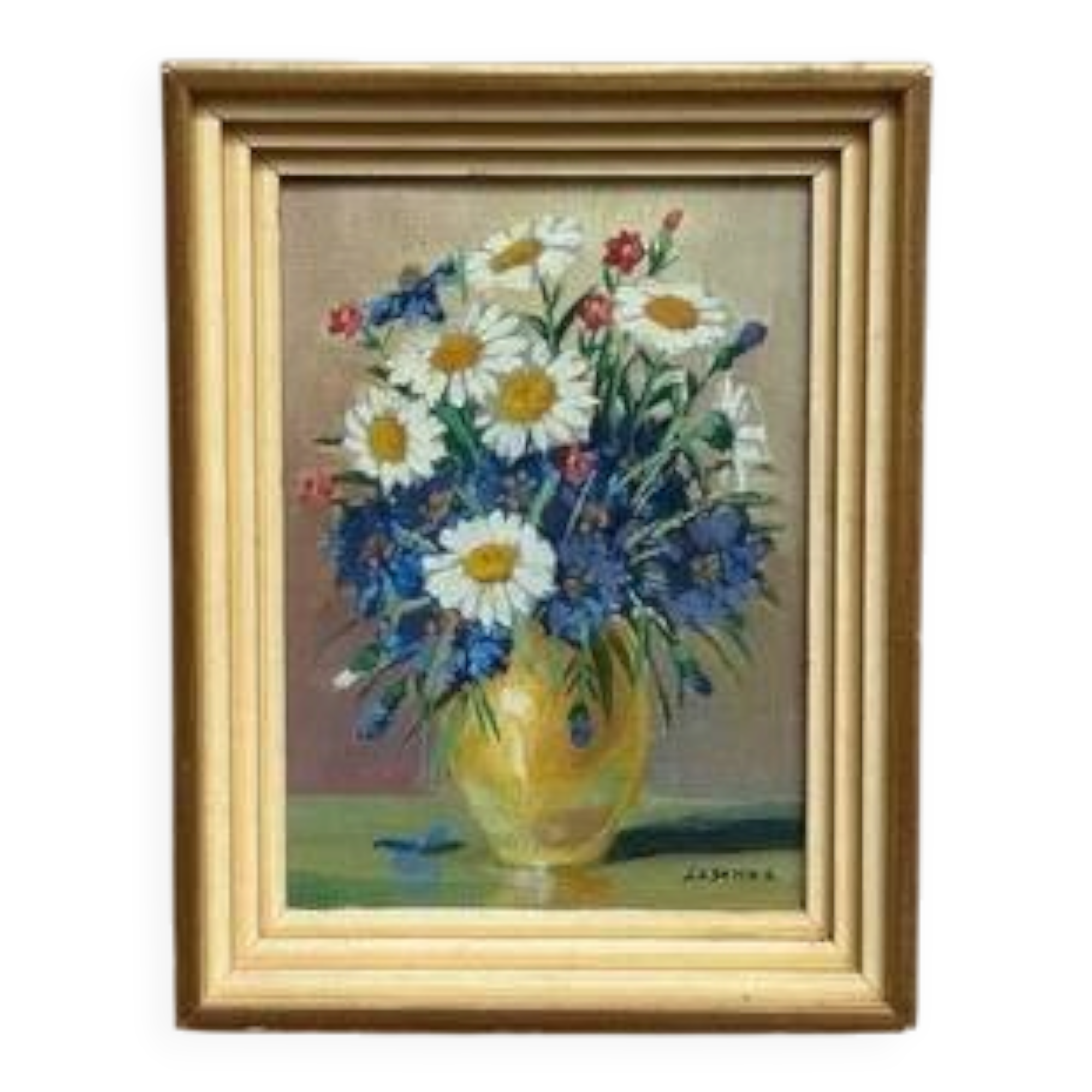 Mid-Century Oil on Panel “ Vase” by Sascher, Signed, Vintage & Framed 17 × 22cm