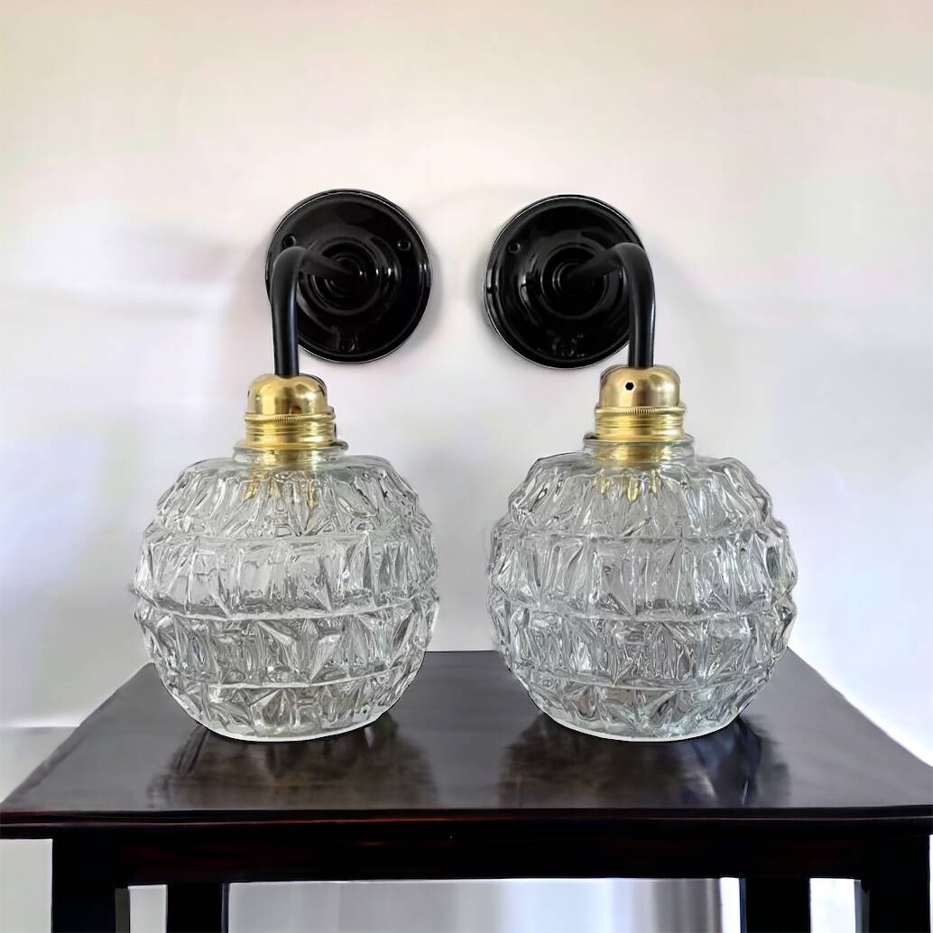 Pair of vintage glass globe wall lights
