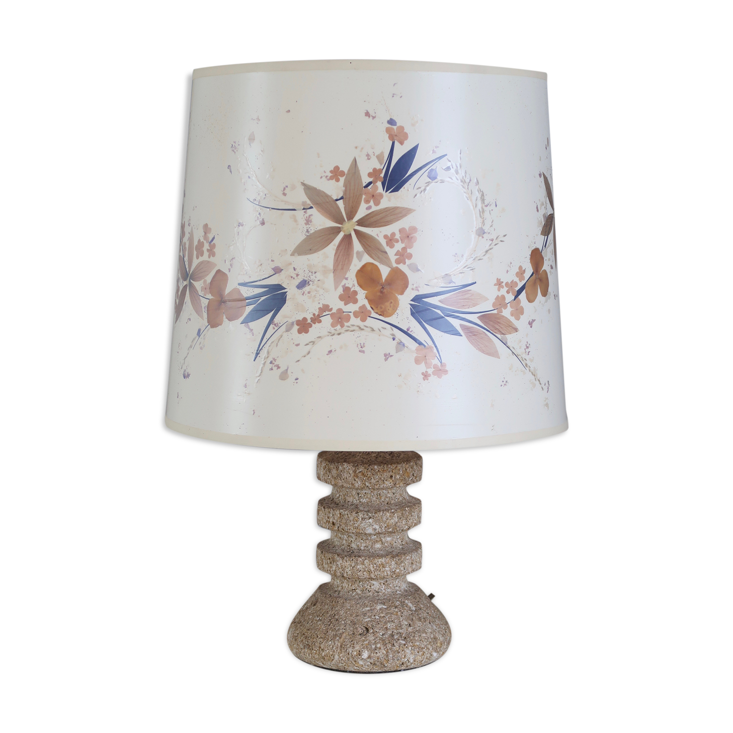 Stone lamp, herbarium lampshade, 60s