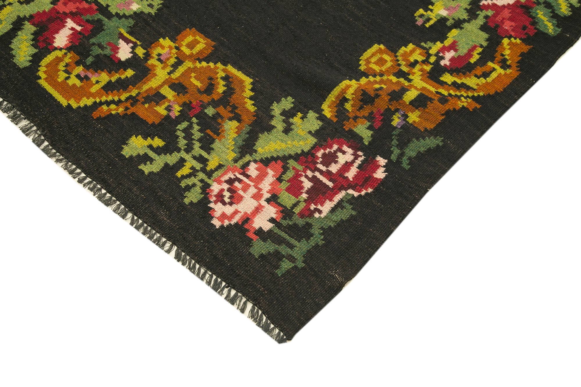 Handwoven Vintage Bessarabian Black Kilim 184 cm x 530 cm - 23392