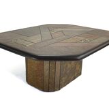 Table basse brutaliste Paul Kingma - pierre, ardoise et laiton