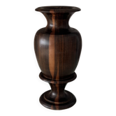 Vintage Sculptural Turned Wood Vase – Dark Hardwood – 20 cm