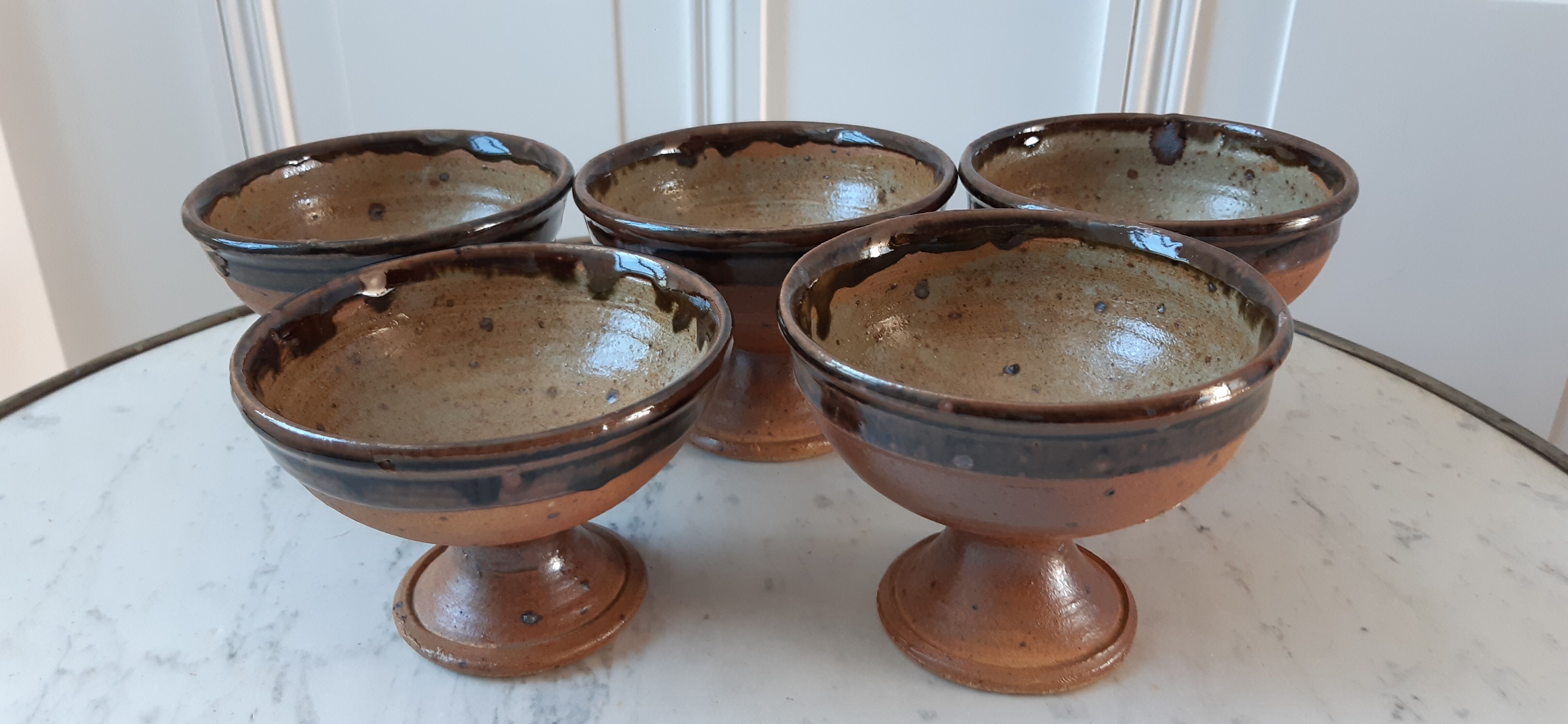Set of 5 fruit cups / ice in stoneware artisanal pottery 70s