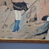 French School of the 20th Century "The Mountaineers' Picnic" Ink and watercolor drawing signed