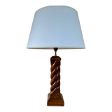 Turned wooden lamp, 2M fabric cable, cotton shade.