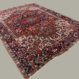 Antique heriz rug 353x263 cm wool oriental hand made carpet red, brown, blue
