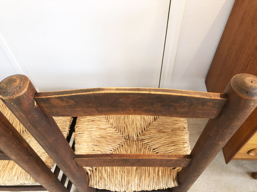 Pair of straw brutalist chairs, 1970