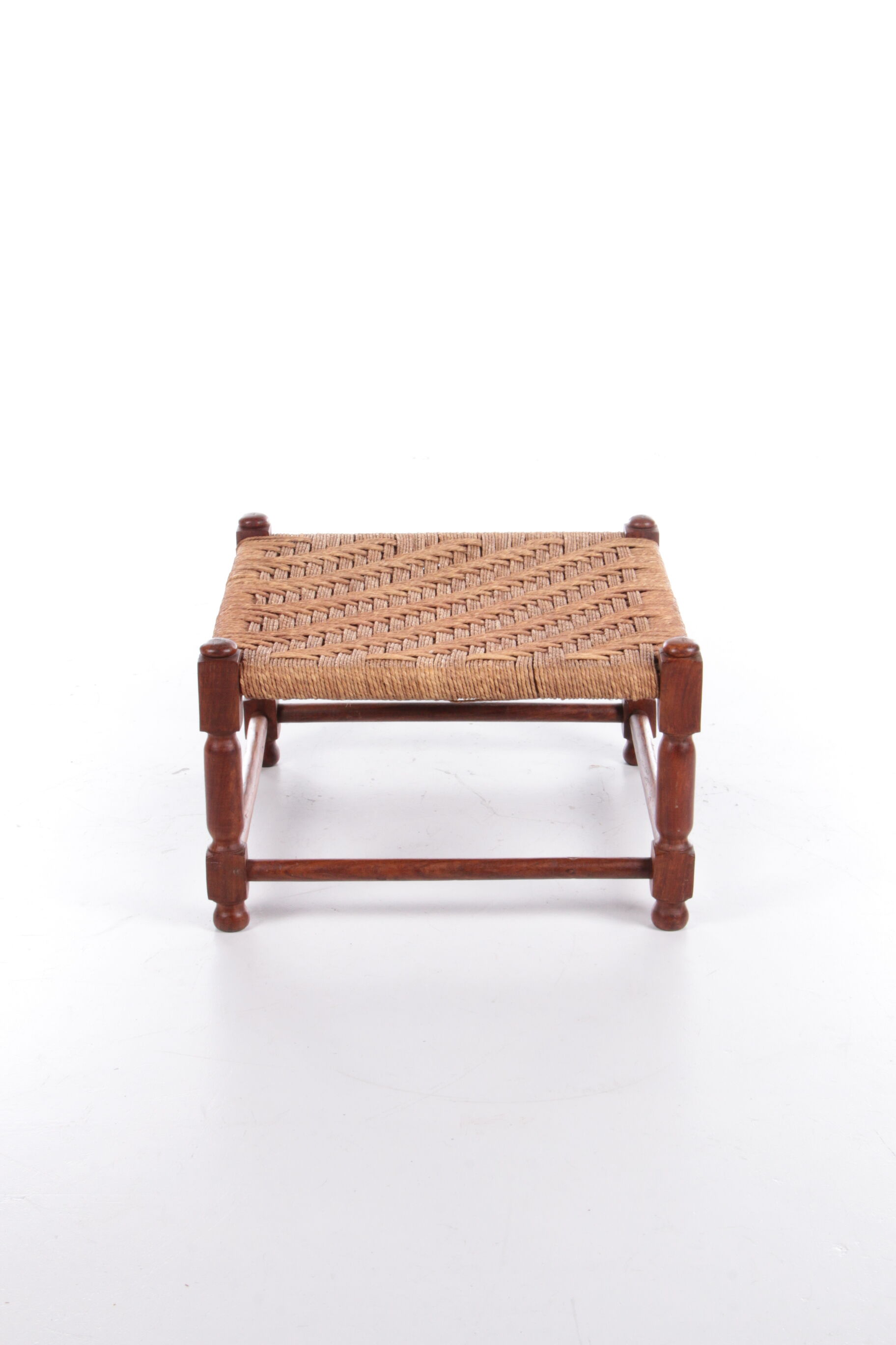 Vintage Brutalist stool or footstool made of jute rope, 1960s
