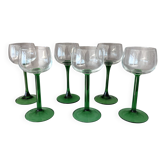 Set of 6 Vintage Luminarc France Green Stem Wine Glasses | French Glassware