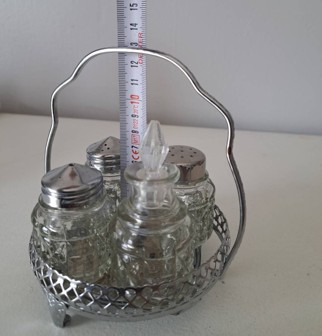 Service à condiments vintage en verre et métal