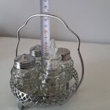 Service à condiments vintage en verre et métal