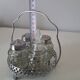 Vintage glass and metal condiment set