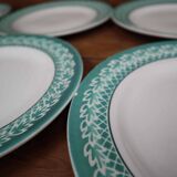 Set of 8 KIFO L'Amandinoise flat plates with green leaf decor