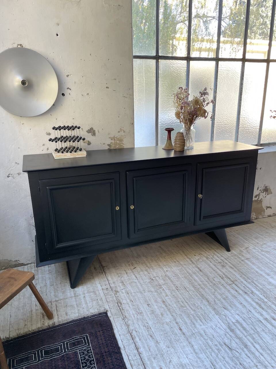 60s brutalist black sideboard