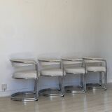 4 vintage tubular metal and fabric chairs