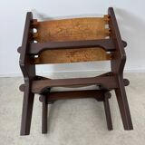 Vintage teak and leather armchair design Angel Pazmino brand Ecuador vintage 1960
