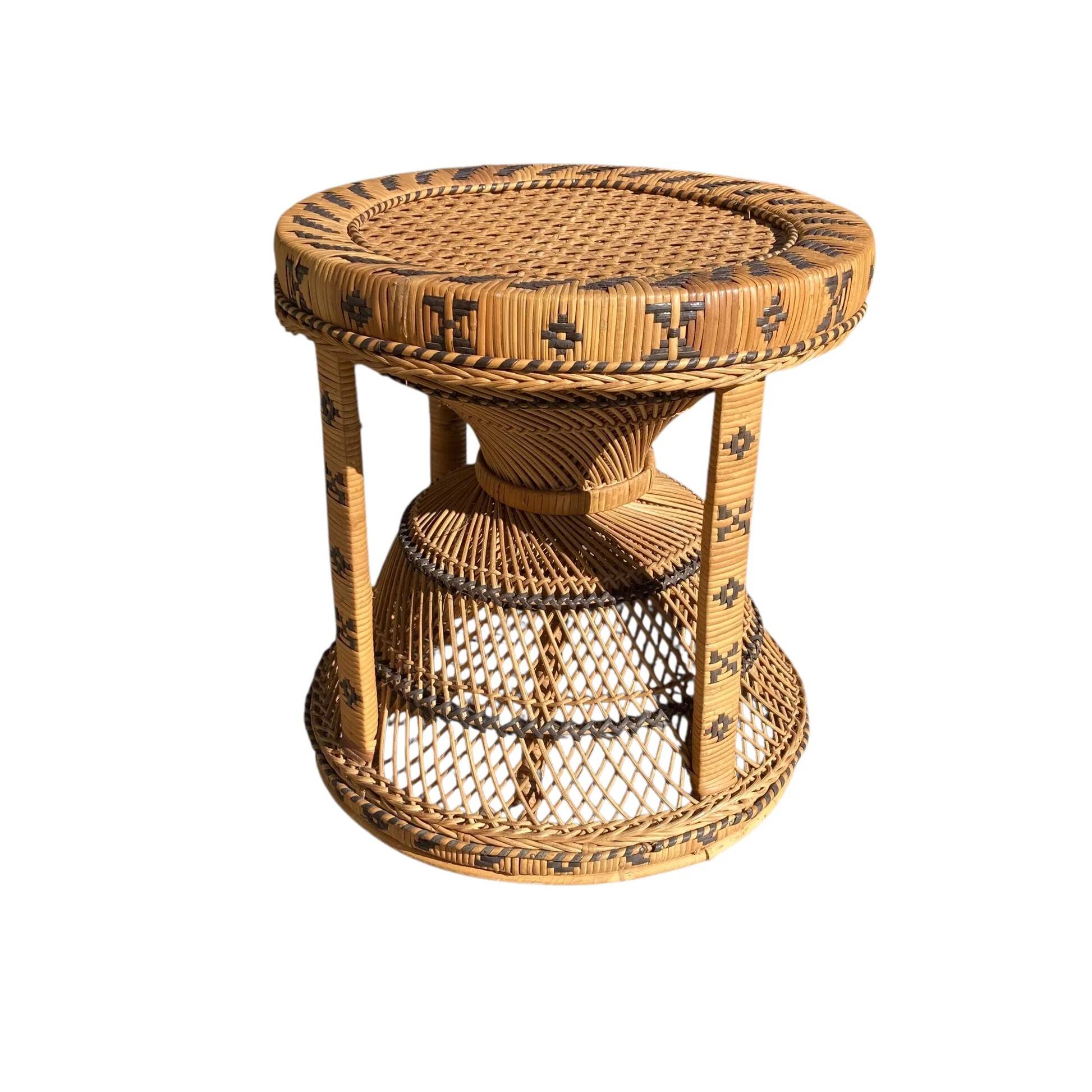 Vintage wicker and rattan stool from the 70s Emmanuelle.