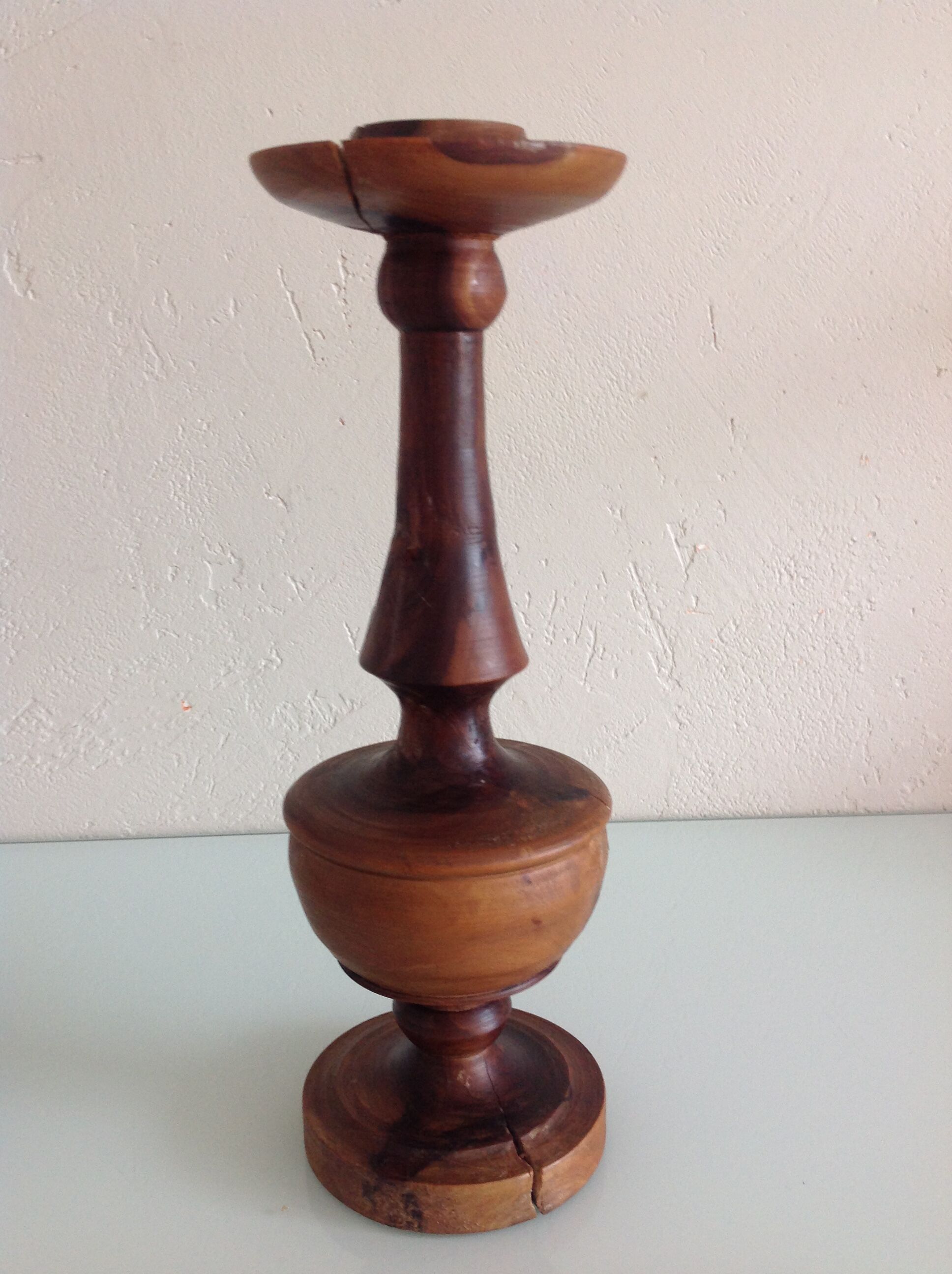 Pair of raw wood candlesticks