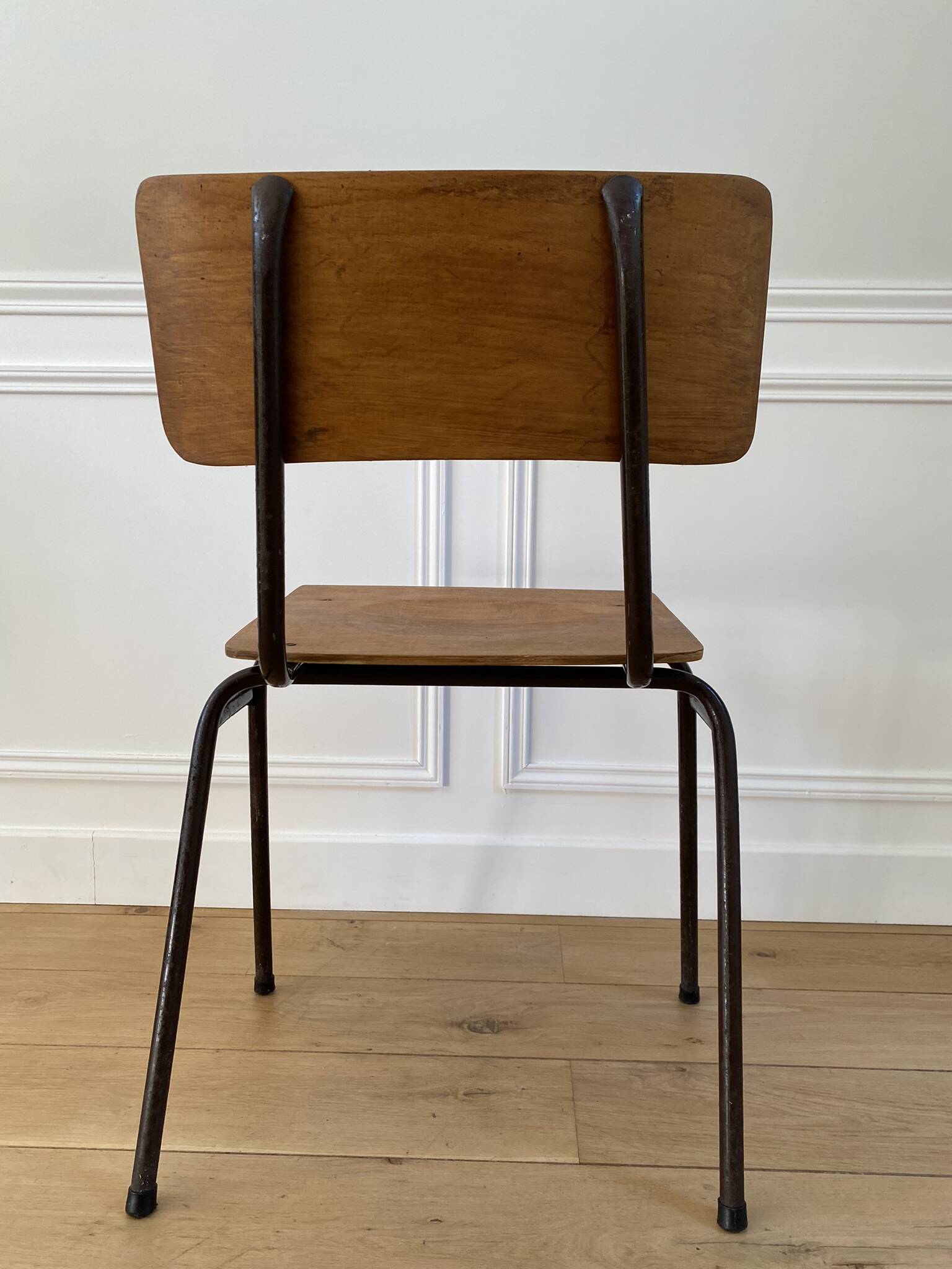 Industrial chair, vintage school chair, wood and metal