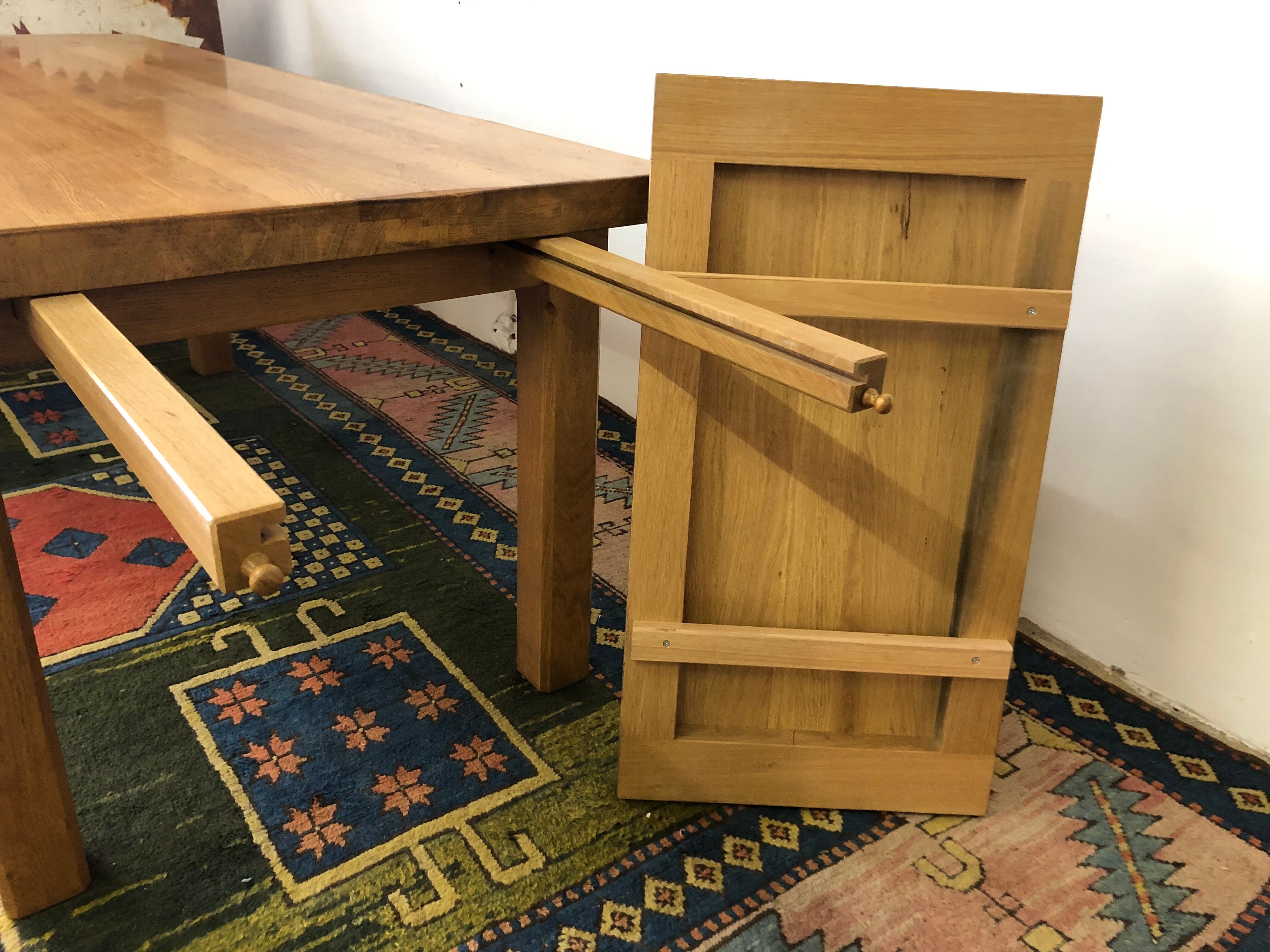 Solid oak table with extension cords