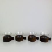 4 teak and glass cups in Scandinavian style by Schott Mainz Jena Glas, 60s