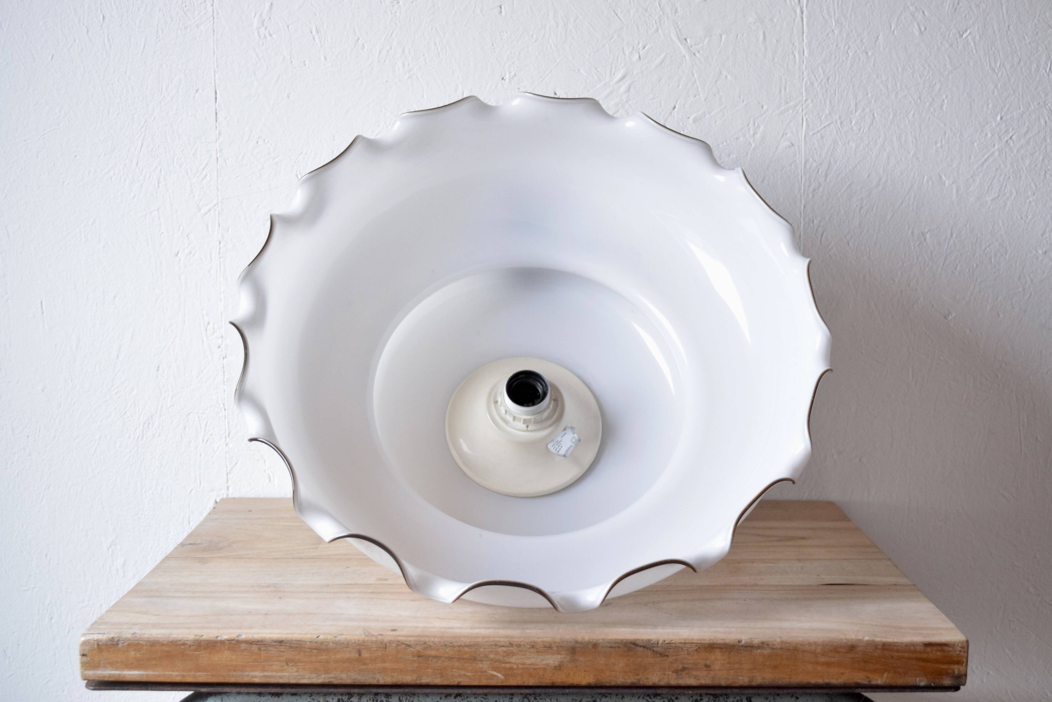 Large vintage pendant light in Massive white opaline - up and down system