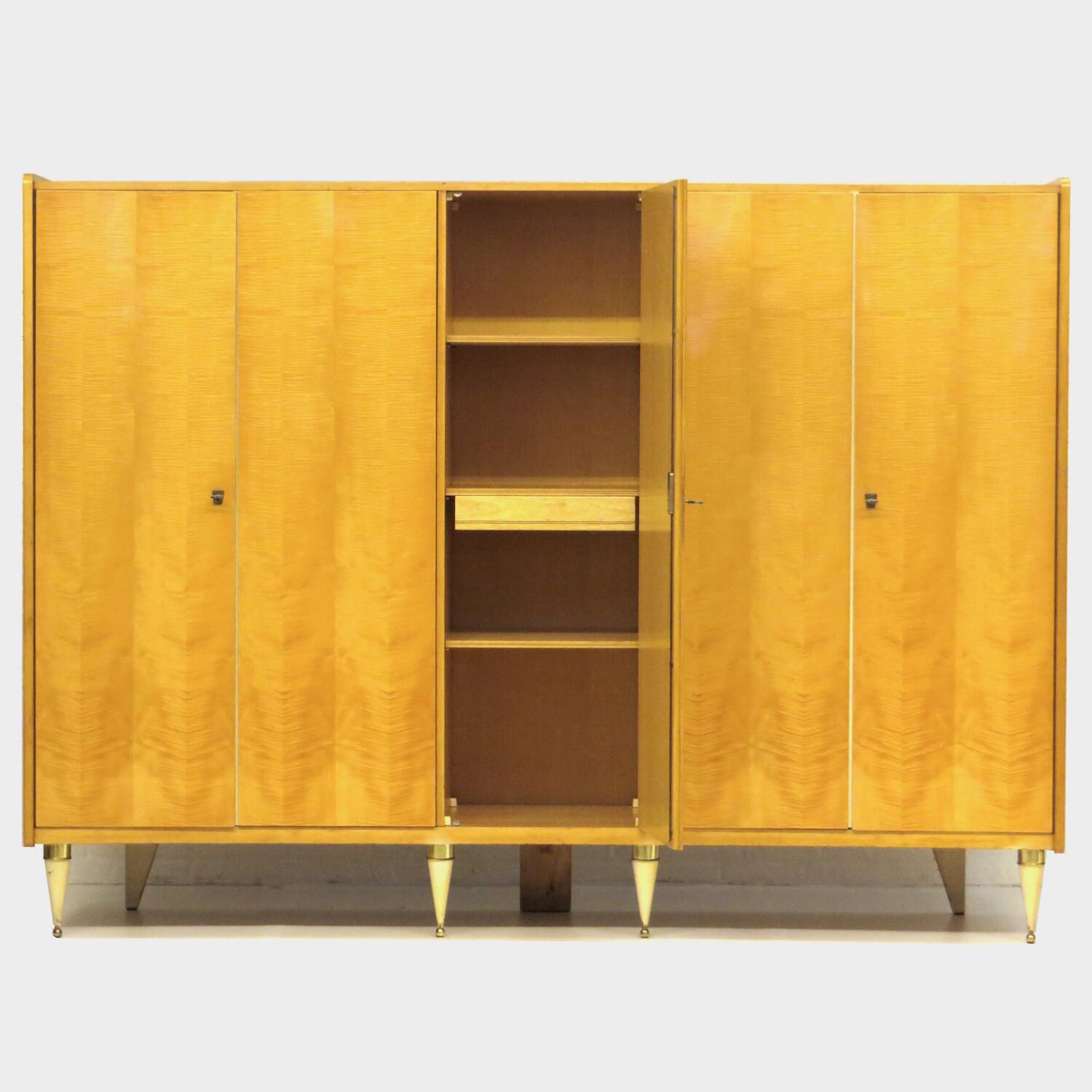 Large vintage mid century modern 5-door wardrobe in flamed maple, 1960s