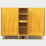 Large vintage mid century modern 5-door wardrobe in flamed maple, 1960s