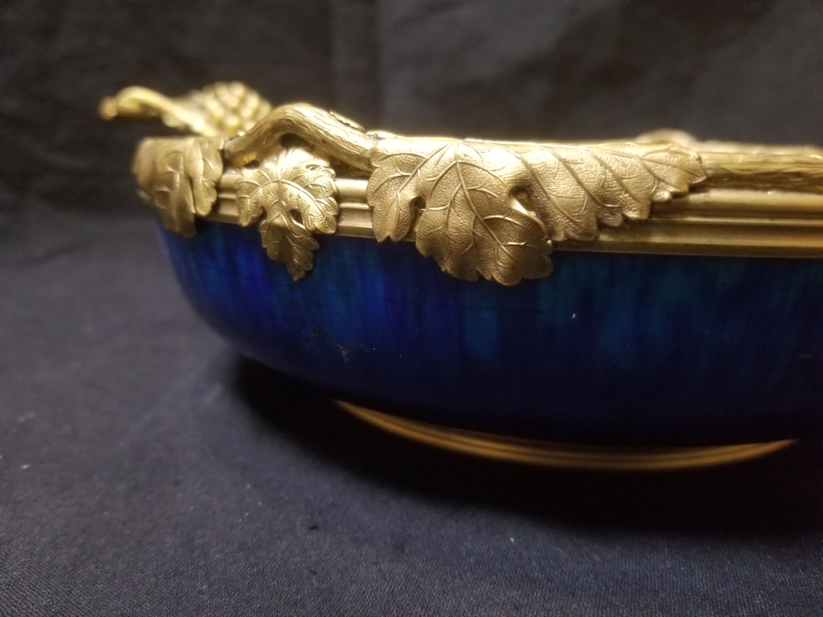 Cobalt blue fruit cup in Sèvres Porcelain and Bronze signed Paul Milet