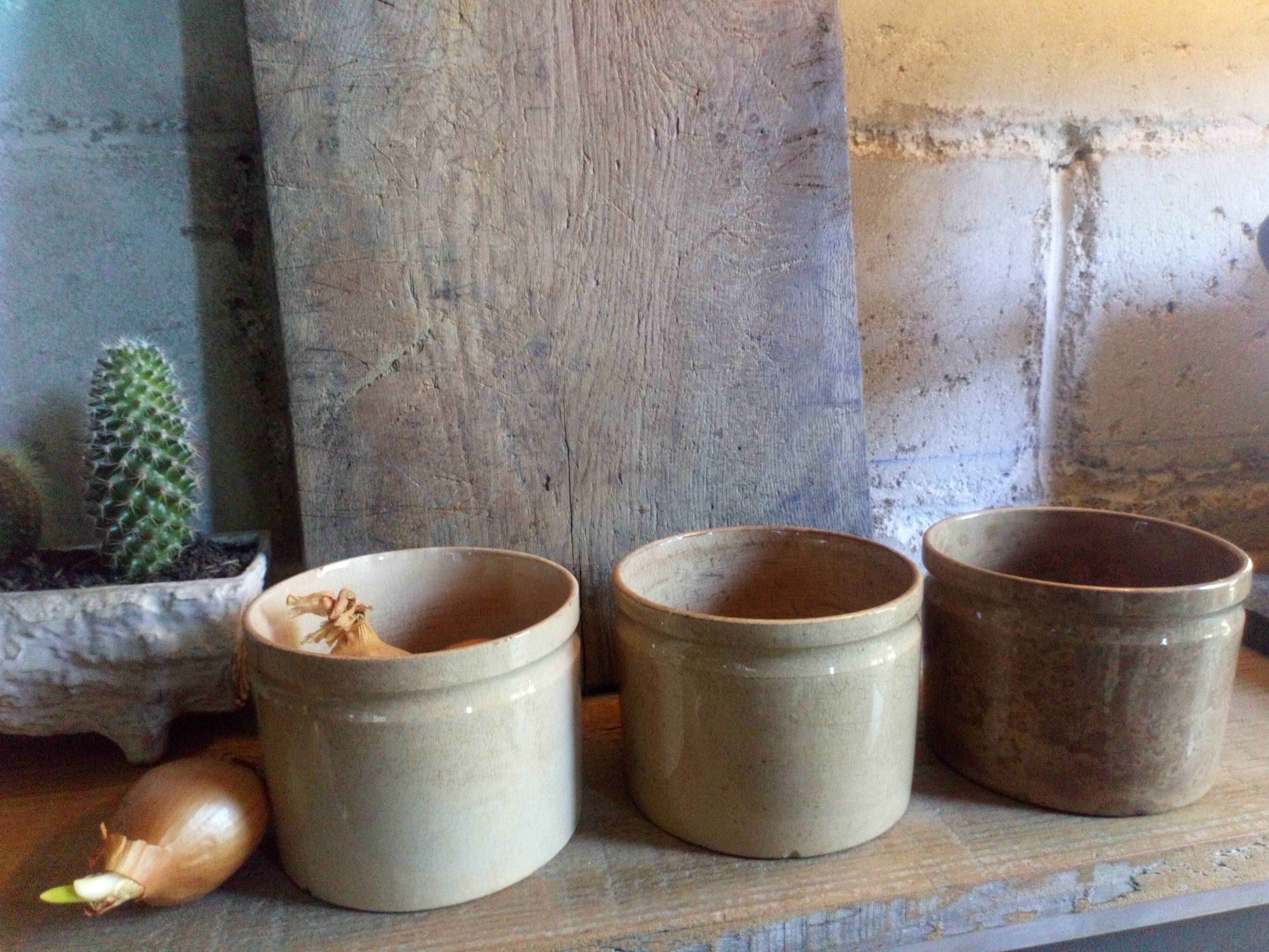 Three XXeme jam jars in glazed earth