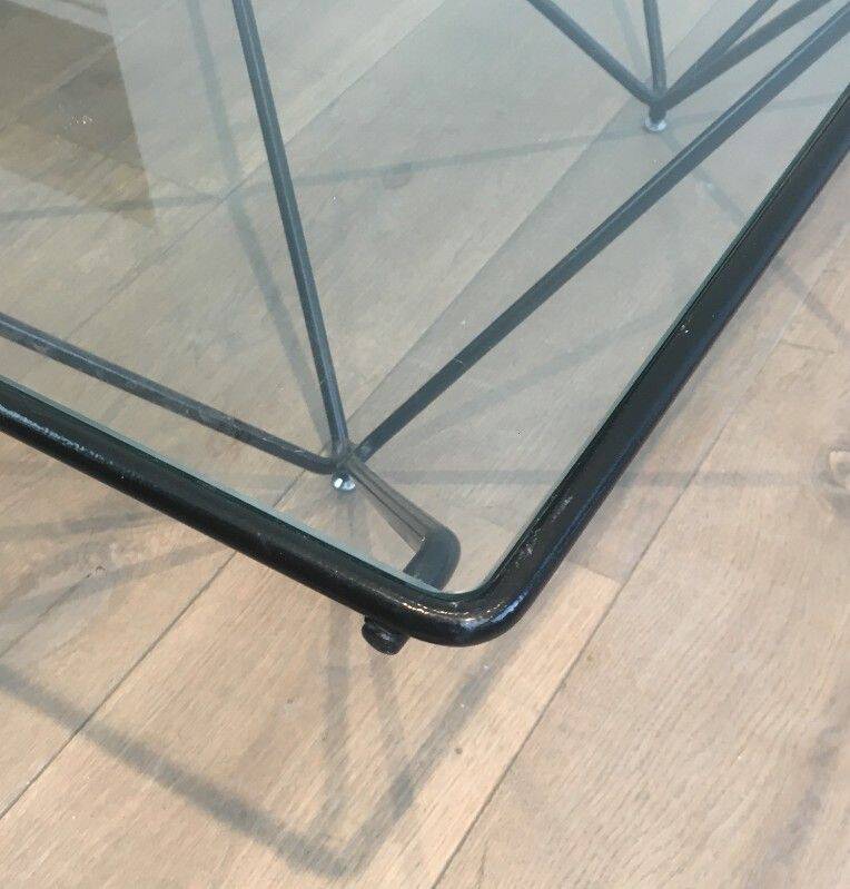 Black lacquered metal coffee table with a clear glass top. Attributed to Paolo Piva.