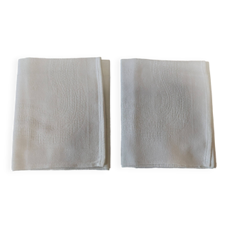 Paire de serviettes de table ancienne coton damassé