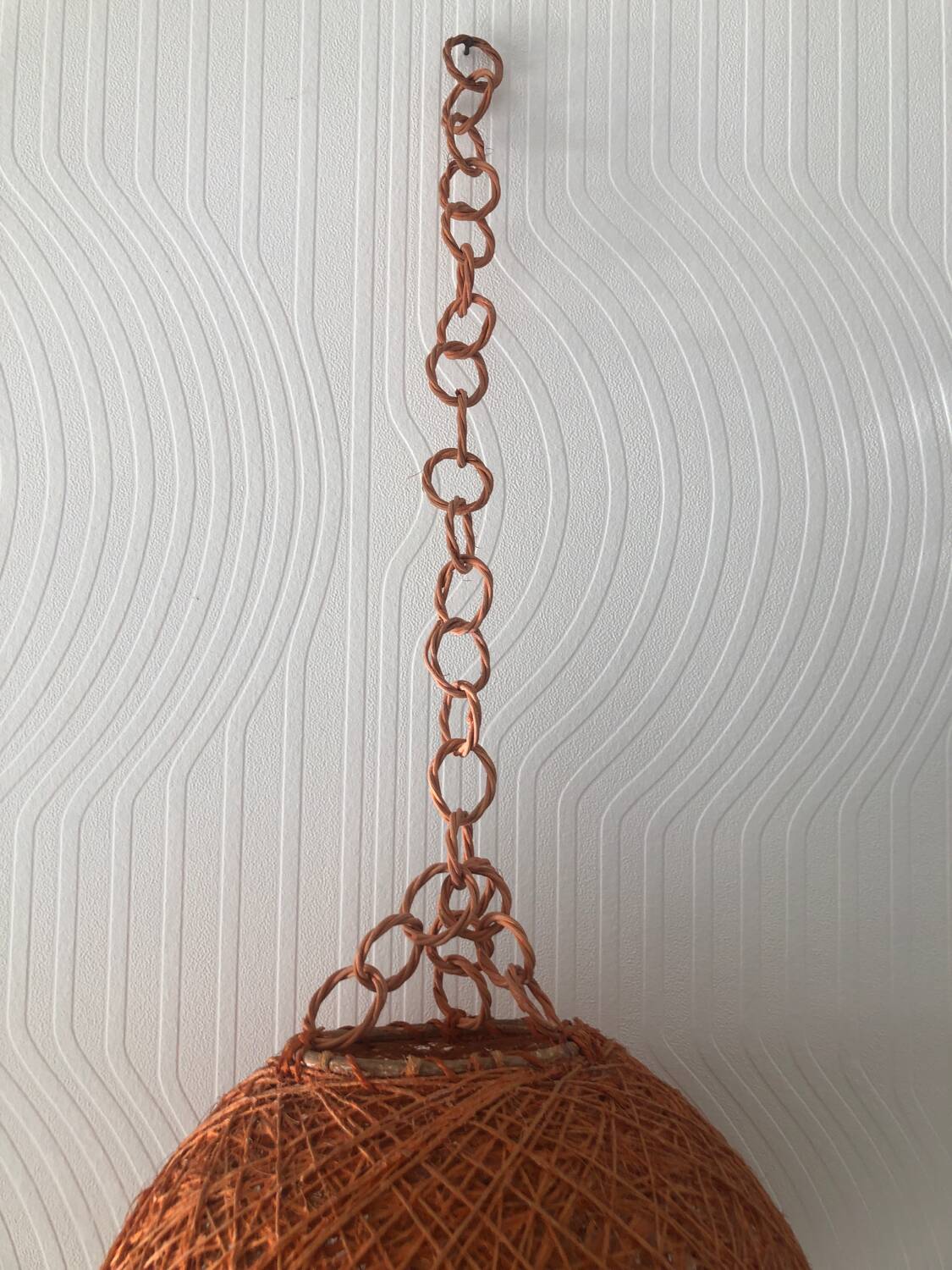 Vintage orange rattan ball pendant from the 70s