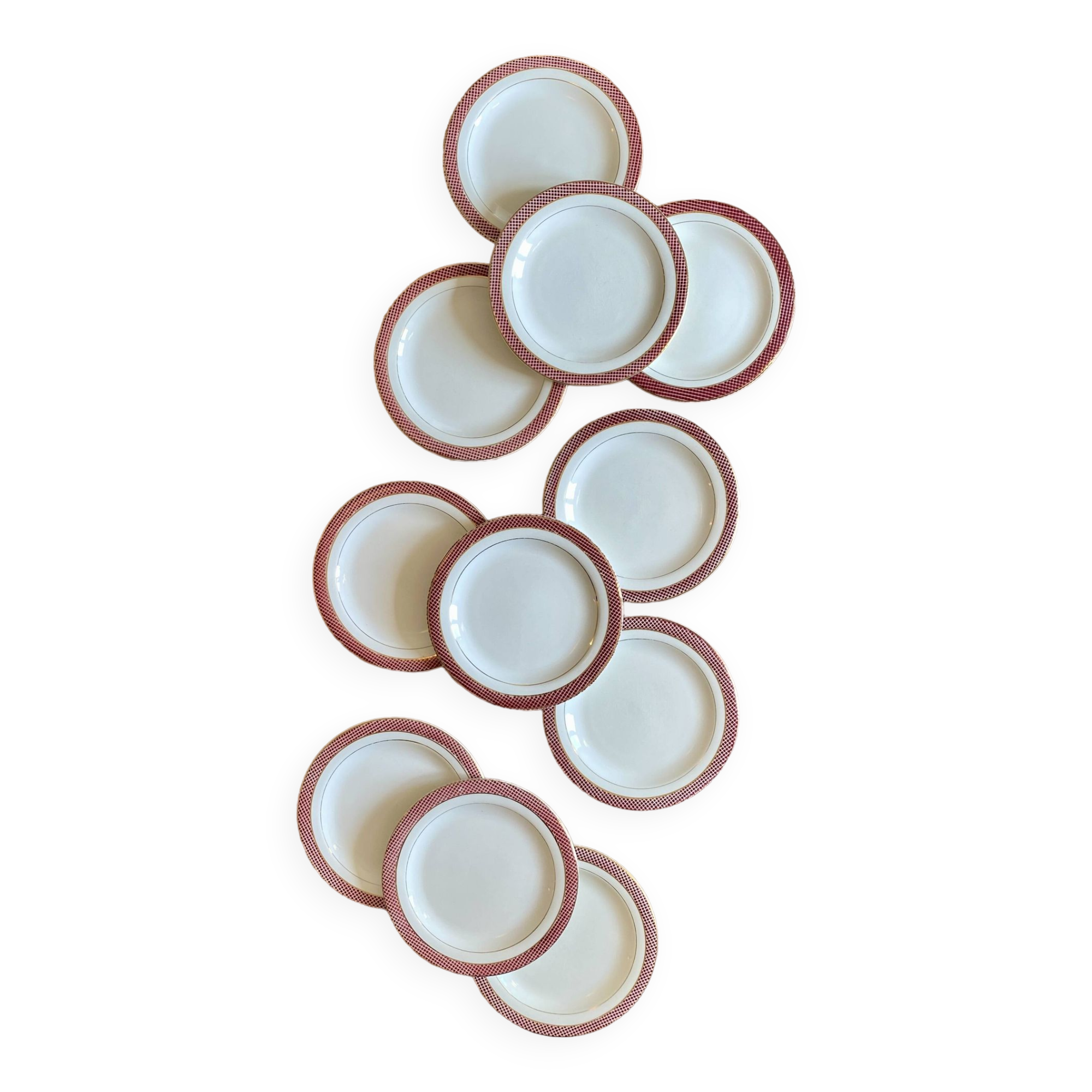 Set of 11 vintage dessert plates - Monaco red model by Salins